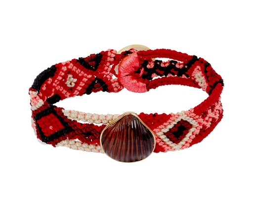 Dezso Carved Red Tiger Eye Andara Shell Bracelet