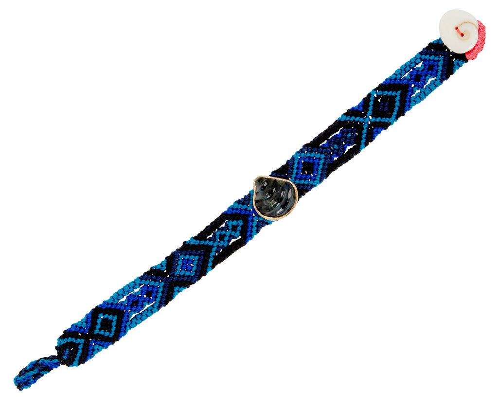 Dezso Carved Blue Tiger Eye Chione Shell Bracelet - open