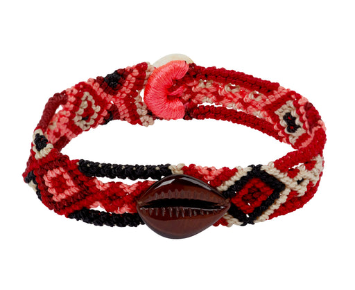 Dezso Carved Red Jasper Cowry Shell Bracelet