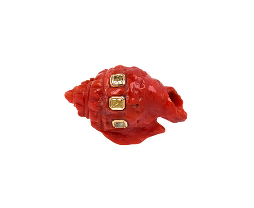 Dezso Carved Coral Conch Shell and Diamond Bead ONLY