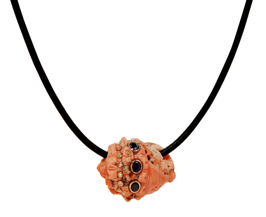 Dezso Coral Conch Shell, Sapphire and Diamond Bead ONLY - closeup on cord