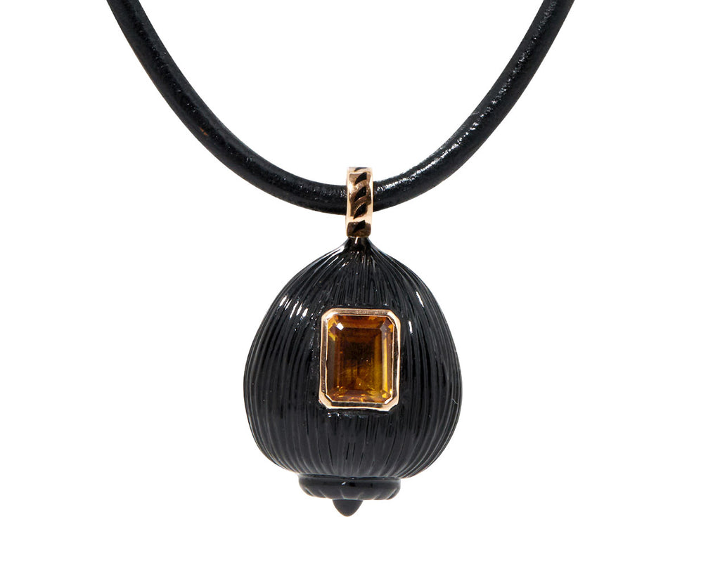 Dezso Carved Onyx Coquito Shell and Citrine Pendant ONLY - Closeup