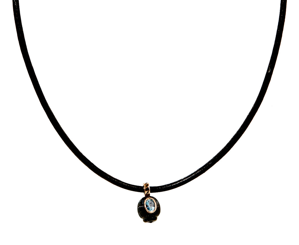 Carved Blue Tiger Eye Coquito and Aquamarine Pendant ONLY