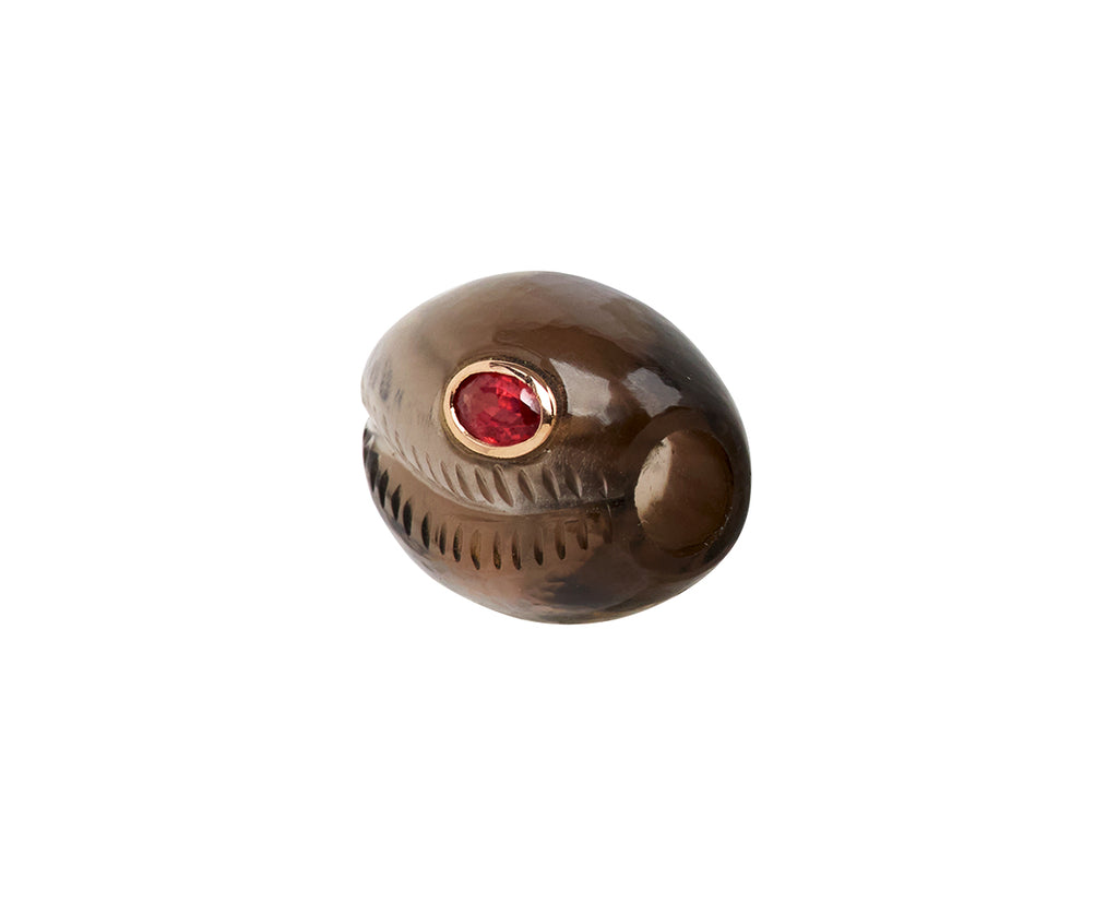 Dezso Carved Smoky Quartz Cowry Shell and Orange Sapphire Bead Pendant ONLY - Angled View