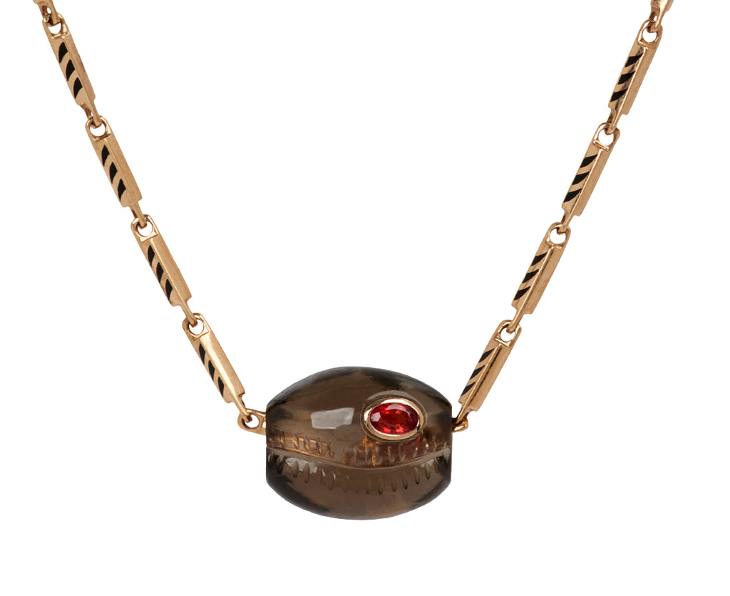 Dezso Carved Smoky Quartz Cowry Shell and Orange Sapphire Bead Pendant ONLY - Closeup