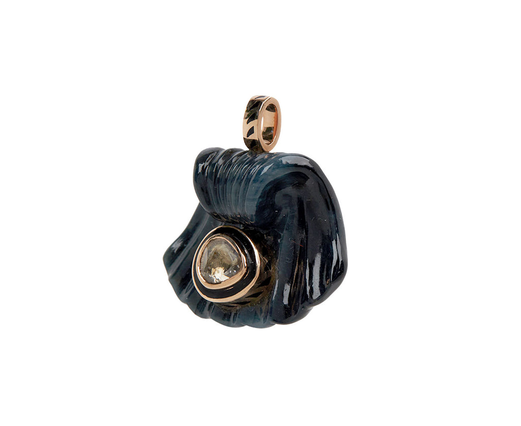Blue Tiger's Eye Capri Shell with Polki Diamond Pendant ONLY
