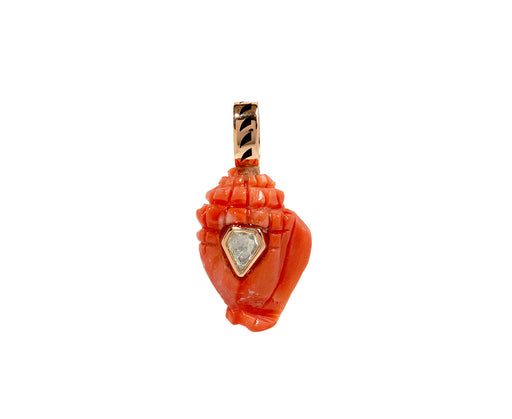 Dezso Mediterranean Carved Coral and Polki Diamond Conch Shell Pendant ONLY
