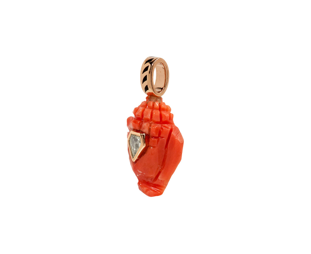 Dezso Mediterranean Carved Coral and Polki Diamond Conch Shell Pendant ONLY
 - side