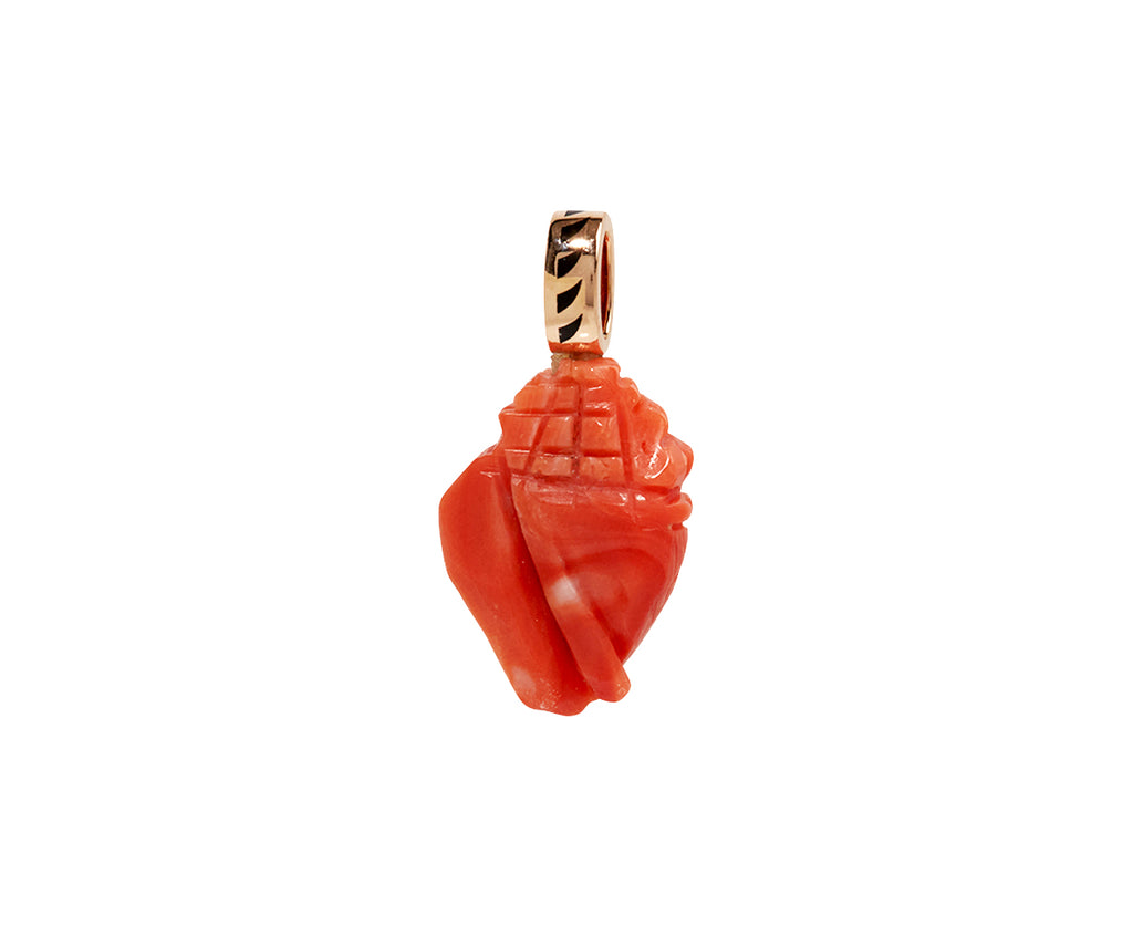 Dezso Mediterranean Carved Coral and Polki Diamond Conch Shell Pendant ONLY - back