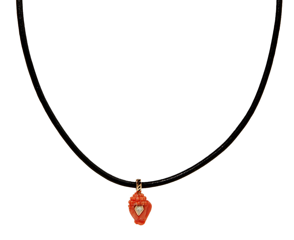 Dezso Mediterranean Carved Coral and Polki Diamond Conch Shell Pendant ONLY - on cord