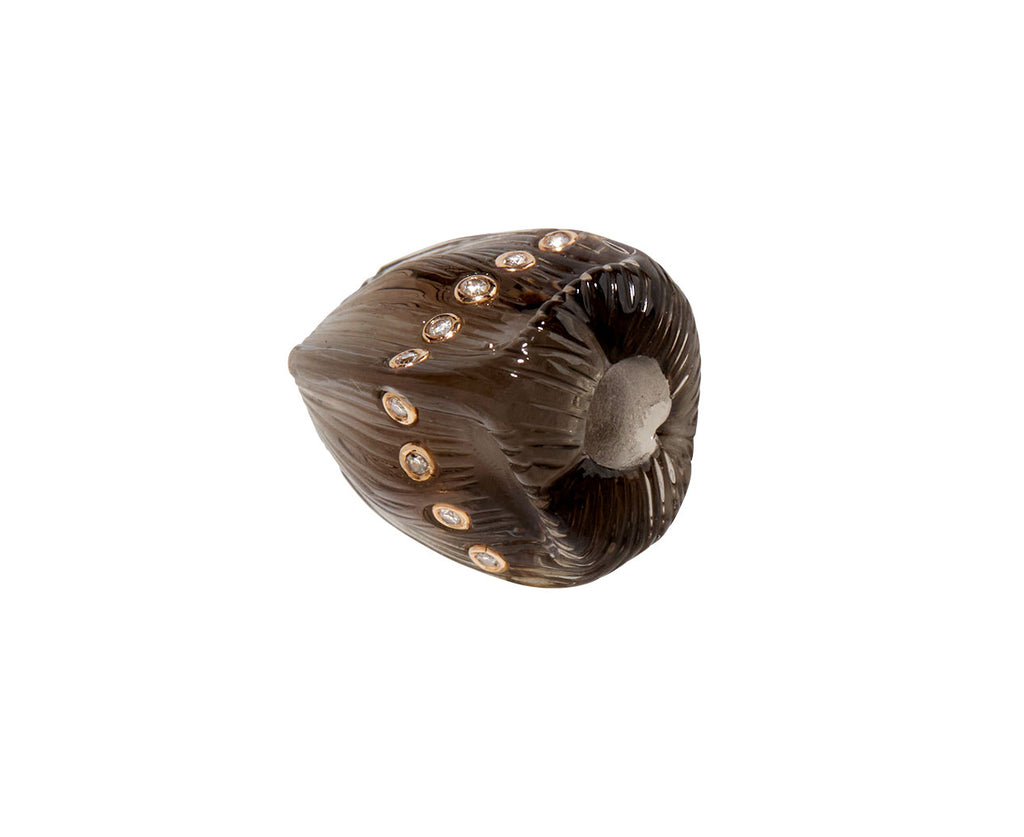 Dezso Carved Smoky Quartz Coquito Shell and Diamond Bead ONLY - Angled View