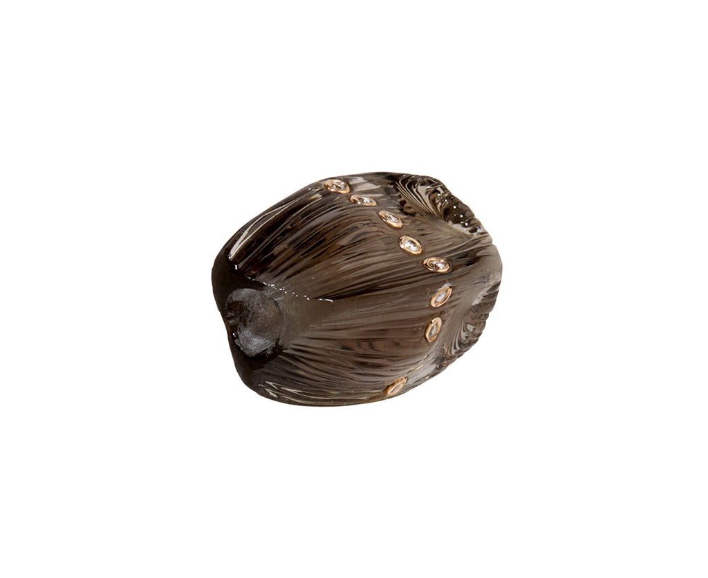 Dezso Carved Smoky Quartz Coquito Shell and Diamond Bead ONLY - Angled View 2