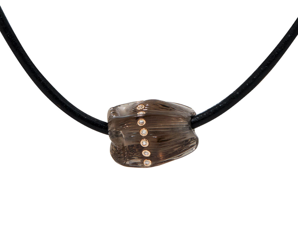 Dezso Carved Smoky Quartz Coquito Shell and Diamond Bead ONLY - Closeup
