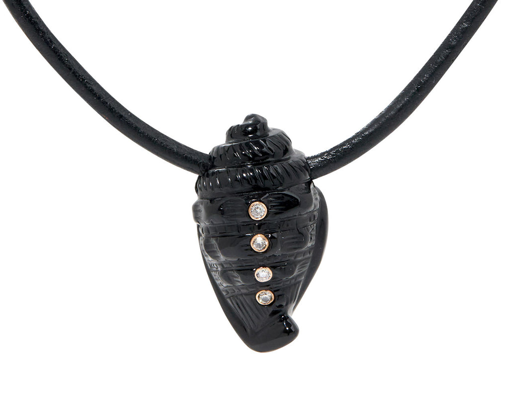 Dezso Carved Black Onyx Helmet Shell and Diamond Bead ONLY - Closeup