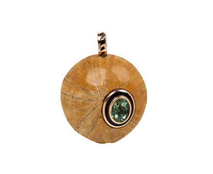 Dezso Fossilized Sand Dollar Charm with Aquamarine