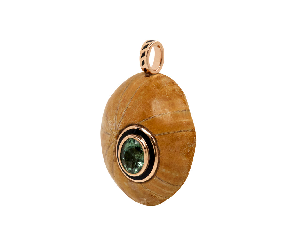 Dezso Fossilized Sand Dollar Charm with Aquamarine - Angled View