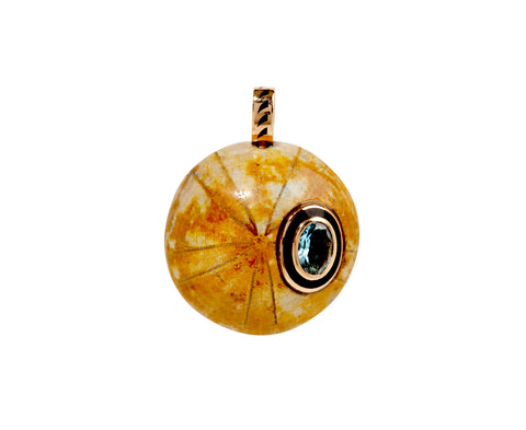Dezso Fossilized Sand Dollar and Aquamarine Pendant ONLY