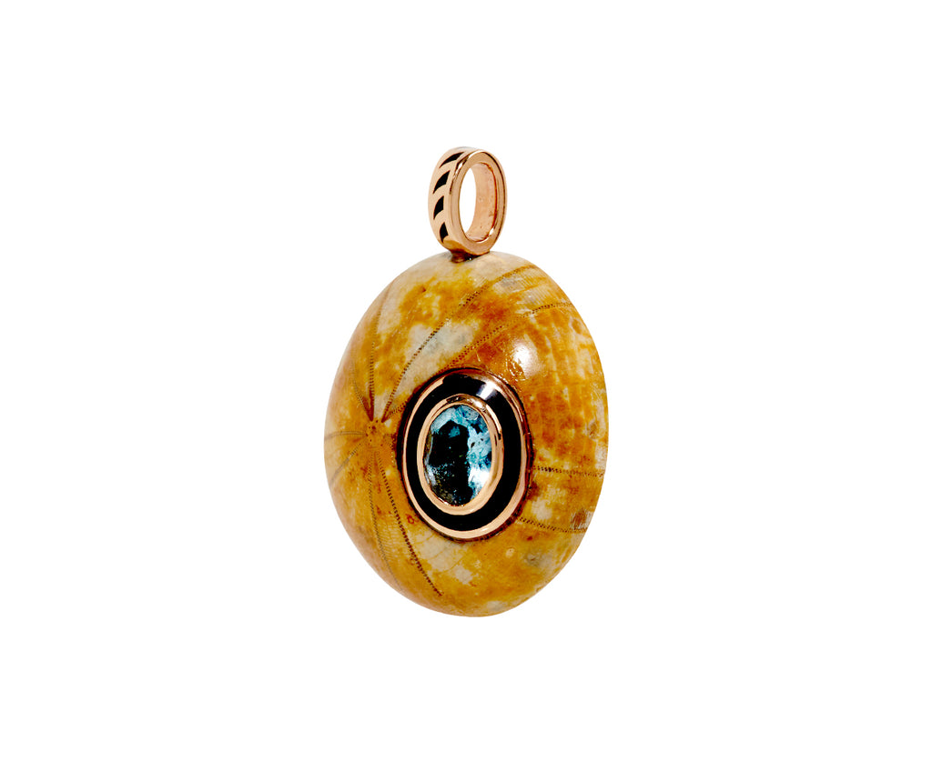 Dezso Fossilized Sand Dollar and Aquamarine Pendant ONLY - side