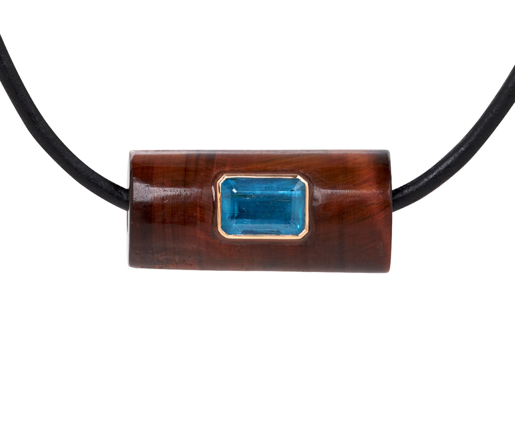 Dezso Red Tiger Eye and Aquamarine Bead Pendant ONLY - Closeup