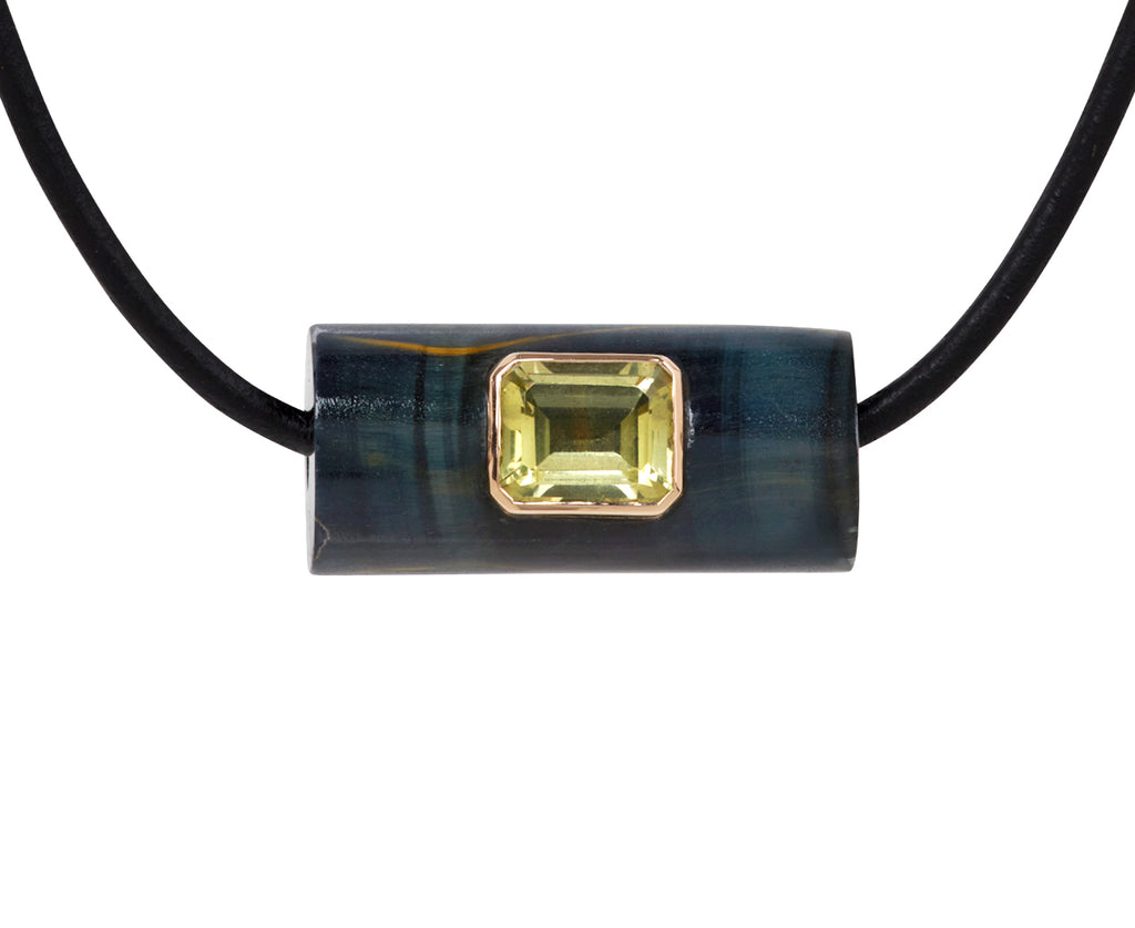 Dezso Blue Tiger's Eye and Lemon Quartz Bead Pendant ONLY - Closeup