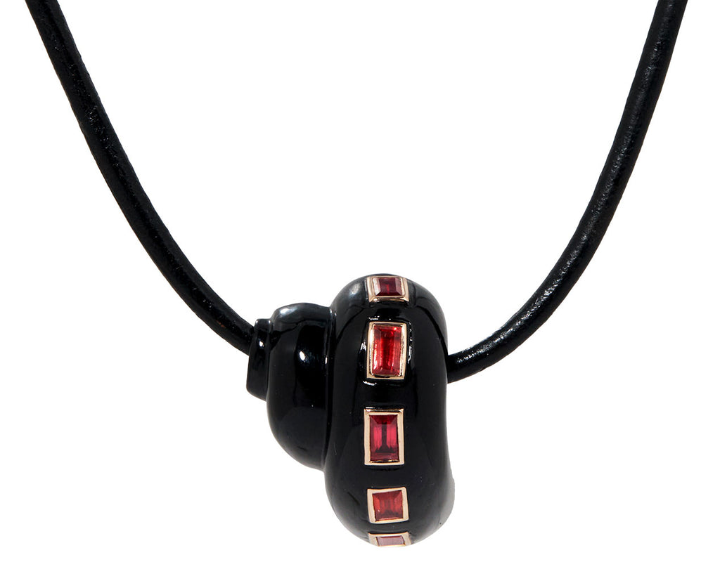 Dezso Carved Black Onyx Turbo Shell and Sapphire Bead ONLY - Closeup