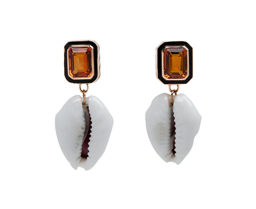 Natural Cowry Shell and Citrine Earrings