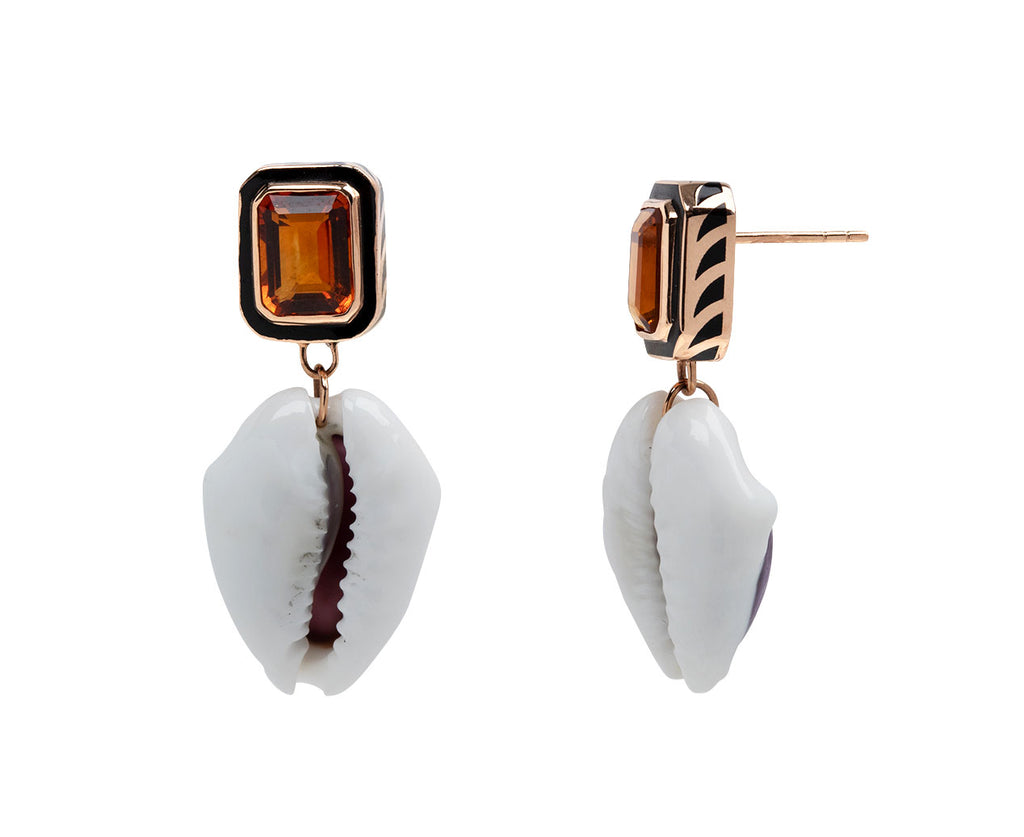 Natural Cowry Shell and Citrine Earrings