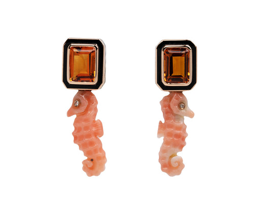 Coral Seahorse and Citrine Earrings