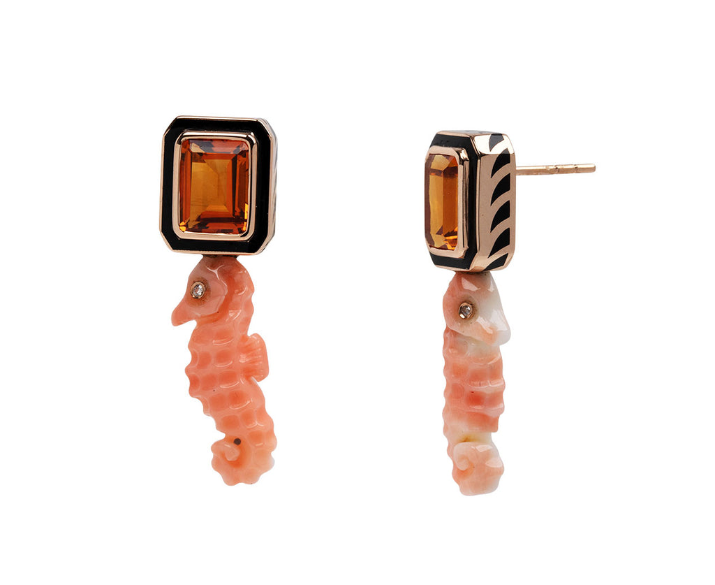 Coral Seahorse and Citrine Earrings