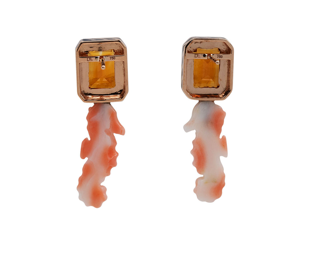 Coral Seahorse and Citrine Earrings