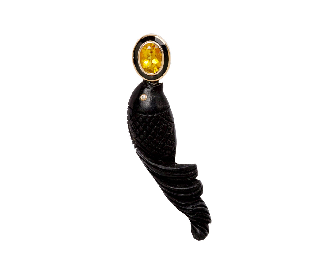 Dezso Carved Ebony and Citrine Fish Charm ONLY