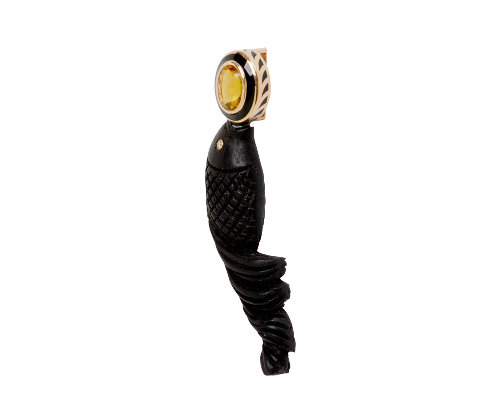 Dezso Carved Ebony and Citrine Fish Charm ONLY - side