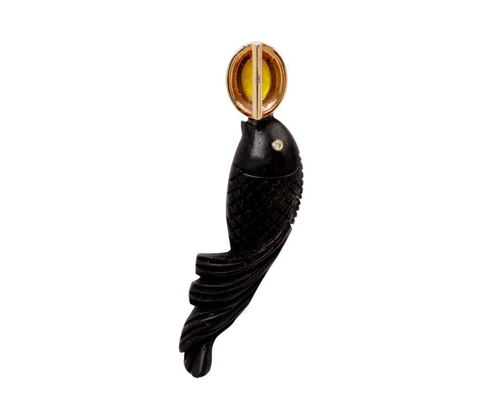Dezso Carved Ebony and Citrine Fish Charm ONLY - back