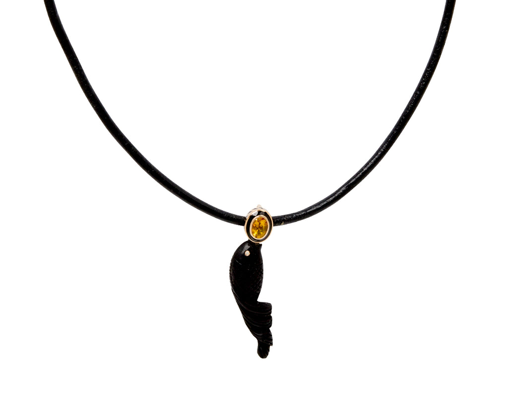 Dezso Carved Ebony and Citrine Fish Charm ONLY - on cord