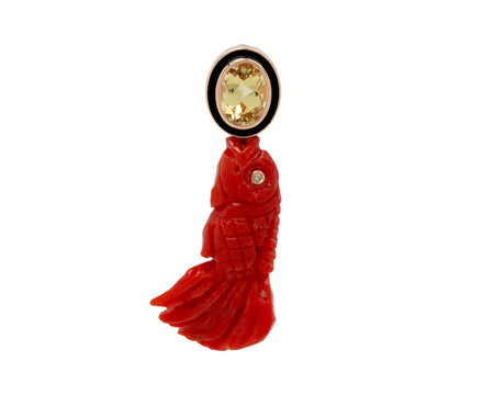  Dezso Red Coral and Yellow Sapphire Fish Charm ONLY