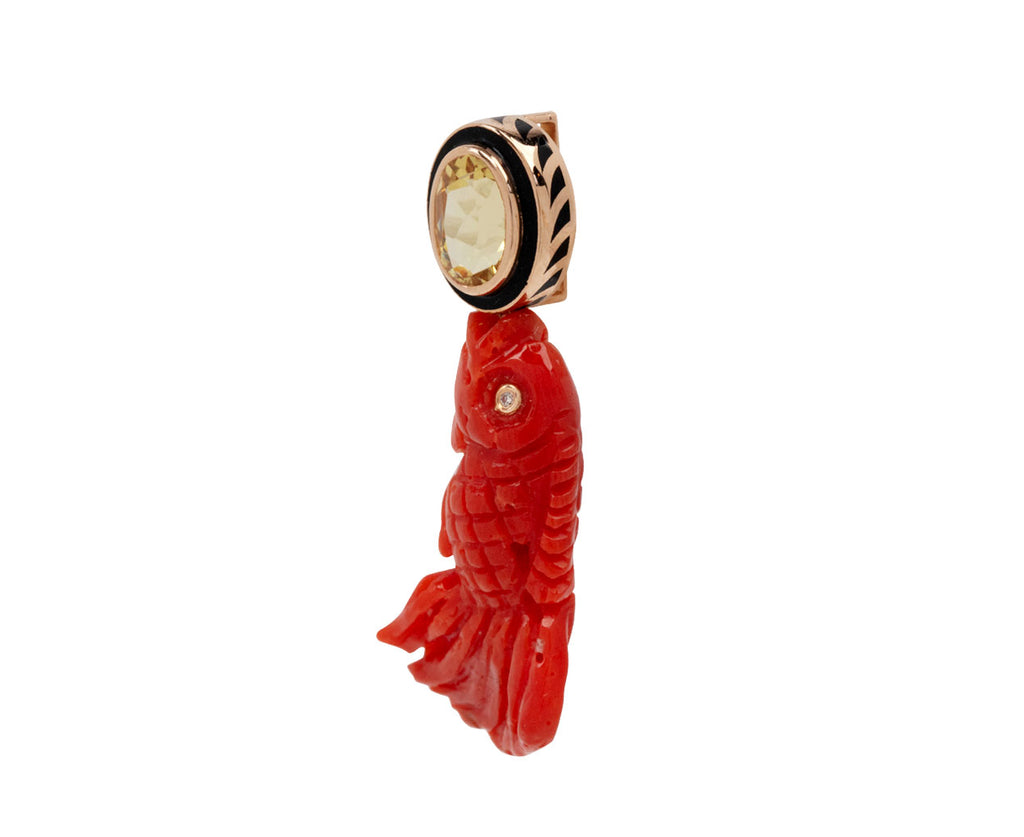 Dezso Red Coral and Yellow Sapphire Fish Charm ONLY - Angled View