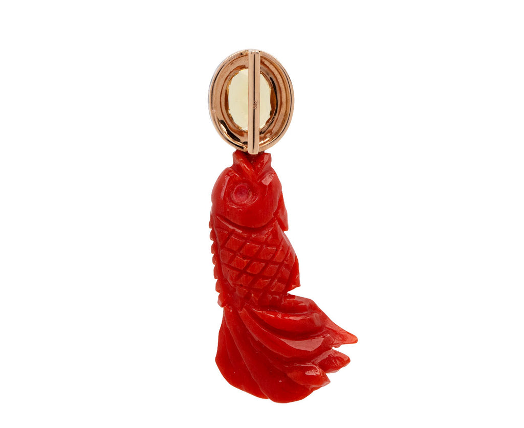  Dezso Red Coral and Yellow Sapphire Fish Charm ONLY - Back View