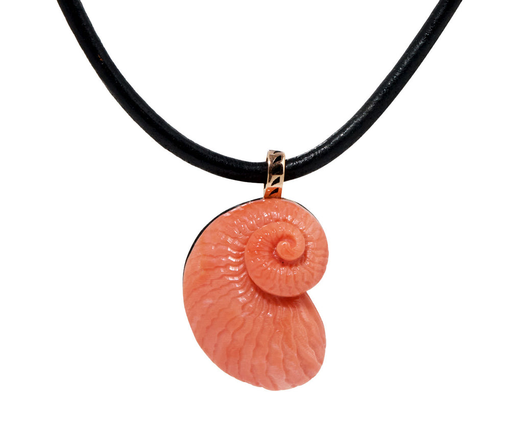 Dezso Carved Coral Nautilus Charm Pendant ONLY - Closeup