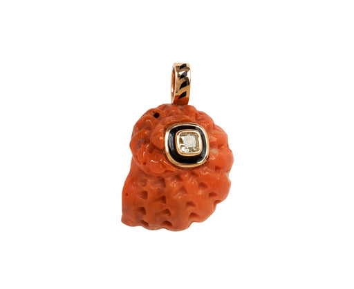 Dezso Carved Coral Nautilus and Diamond Charm Pendant ONLY