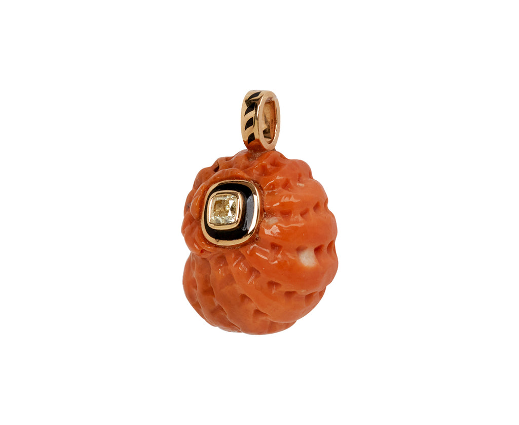 Dezso Carved Coral Nautilus and Diamond Charm Pendant ONLY - side