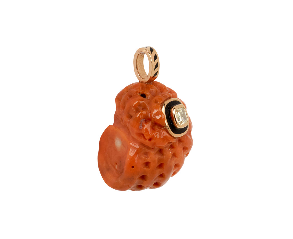 Dezso Carved Coral Nautilus and Diamond Charm Pendant ONLY - side