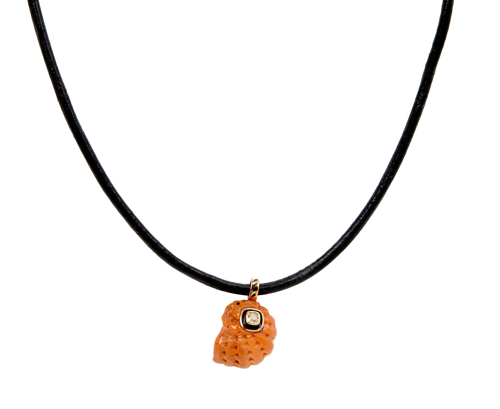 Dezso Carved Coral Nautilus and Diamond Charm Pendant ONLY - on cord