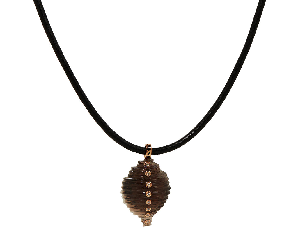 Dezso Carved Crystal Tonna and Diamond Shell Pendant ONLY - closeup on cord