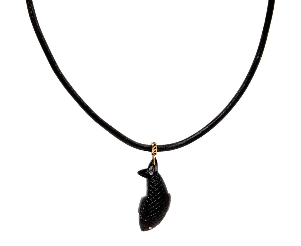 Dezso Black Onyx Fish Charm Pendant ONLY - on cord