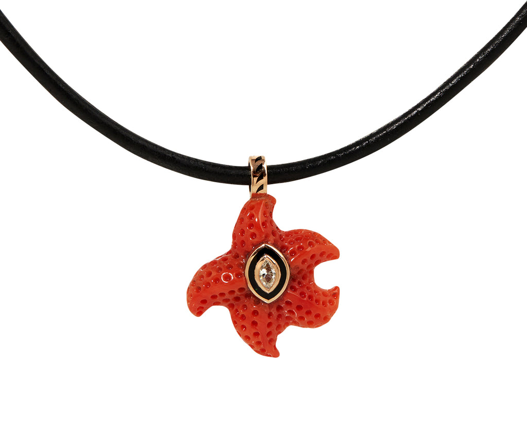 Dezso Marquise Diamond Coral Starfish Pendant ONLY - closeup on corsd