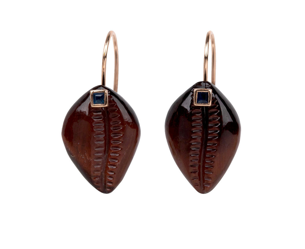 Red Tigers Eye and Sapphire Cowrie Shell Earrings