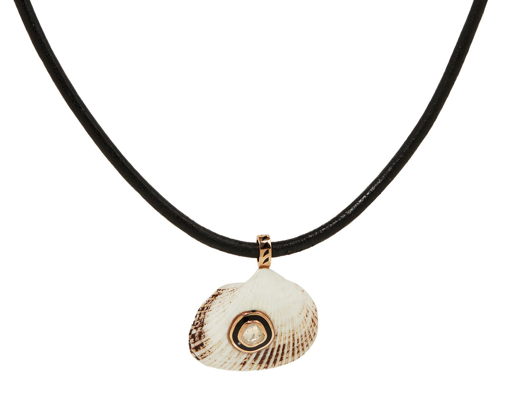 Dezso Natural Edul Shell and Diamond Pendant ONLY - closeup on cord