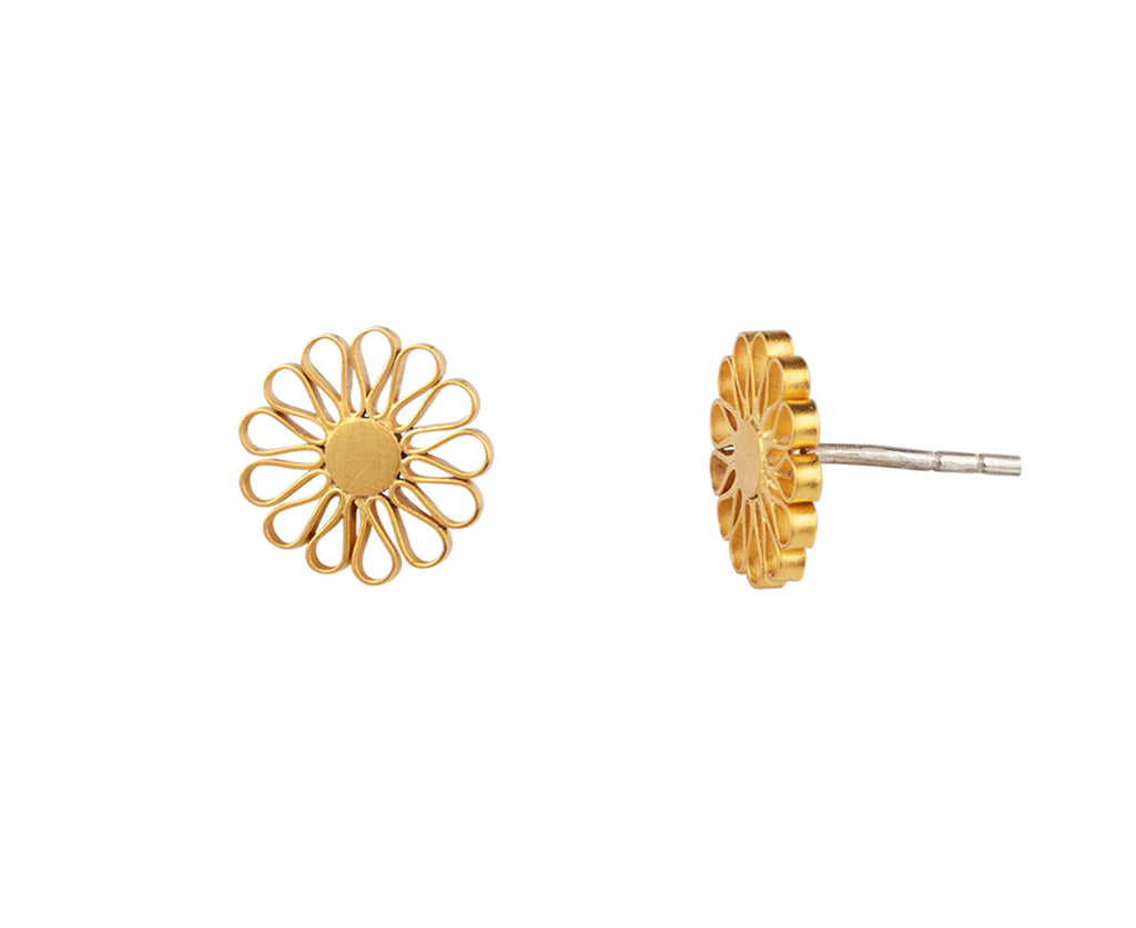 Gold Plated Jane Diaz Filigree Flower Earrings - Side View