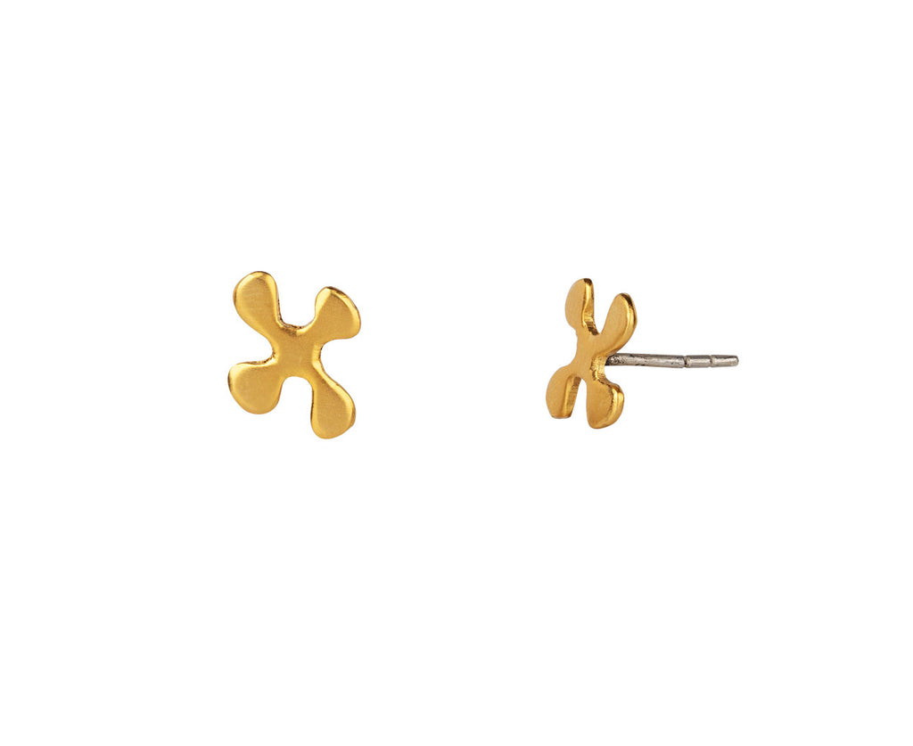 Jane Diaz Gold Plated Organic Pinwheel Earrings - Side View