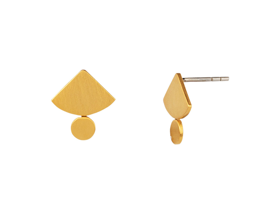 Jane Diaz Gold Plated Fan and Disc Earrings - Side View